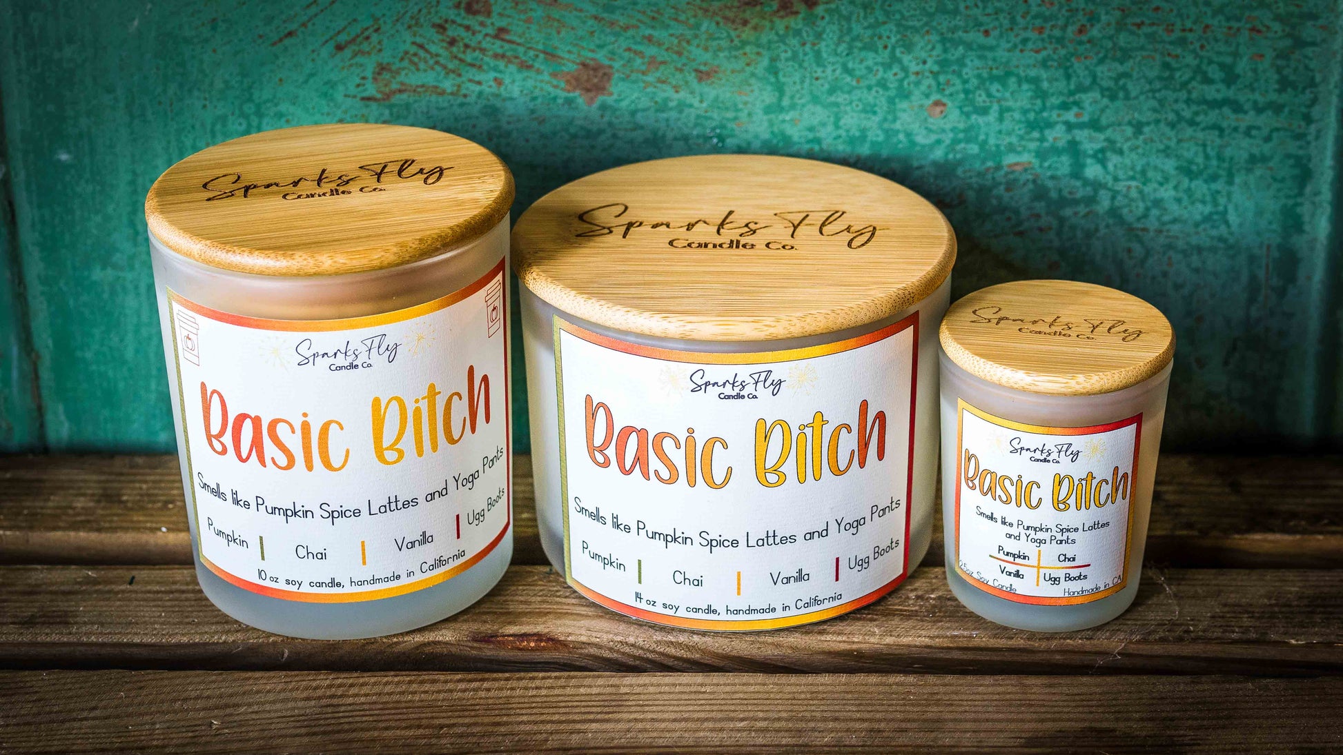 Basic Bitch sassy candle; encapsulating the essence of pumpkin spice lattes and the comfort of yoga pants. satire