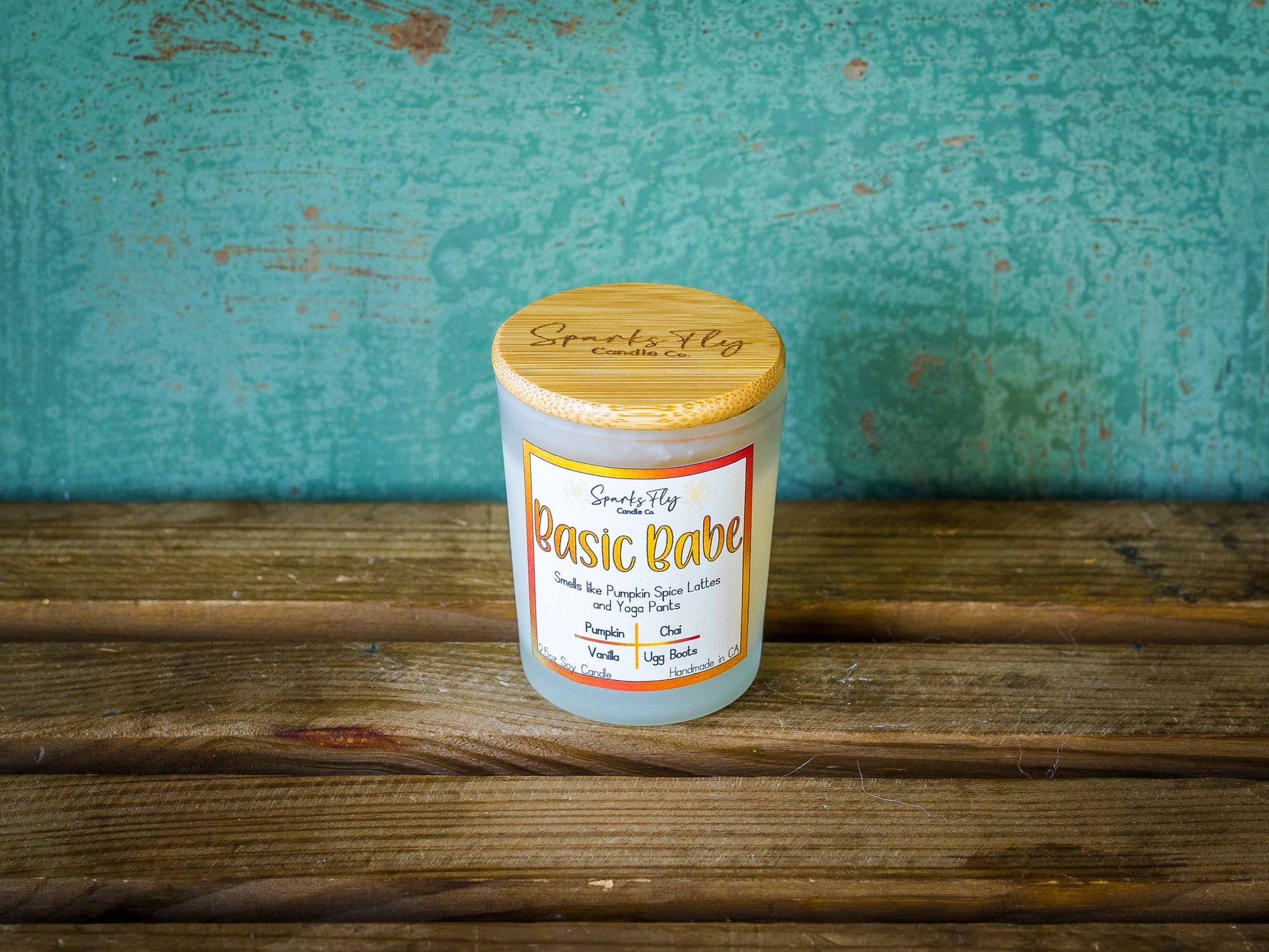 Basic Babe sassy candle; encapsulating the essence of pumpkin spice lattes and the comfort of yoga pants. satire