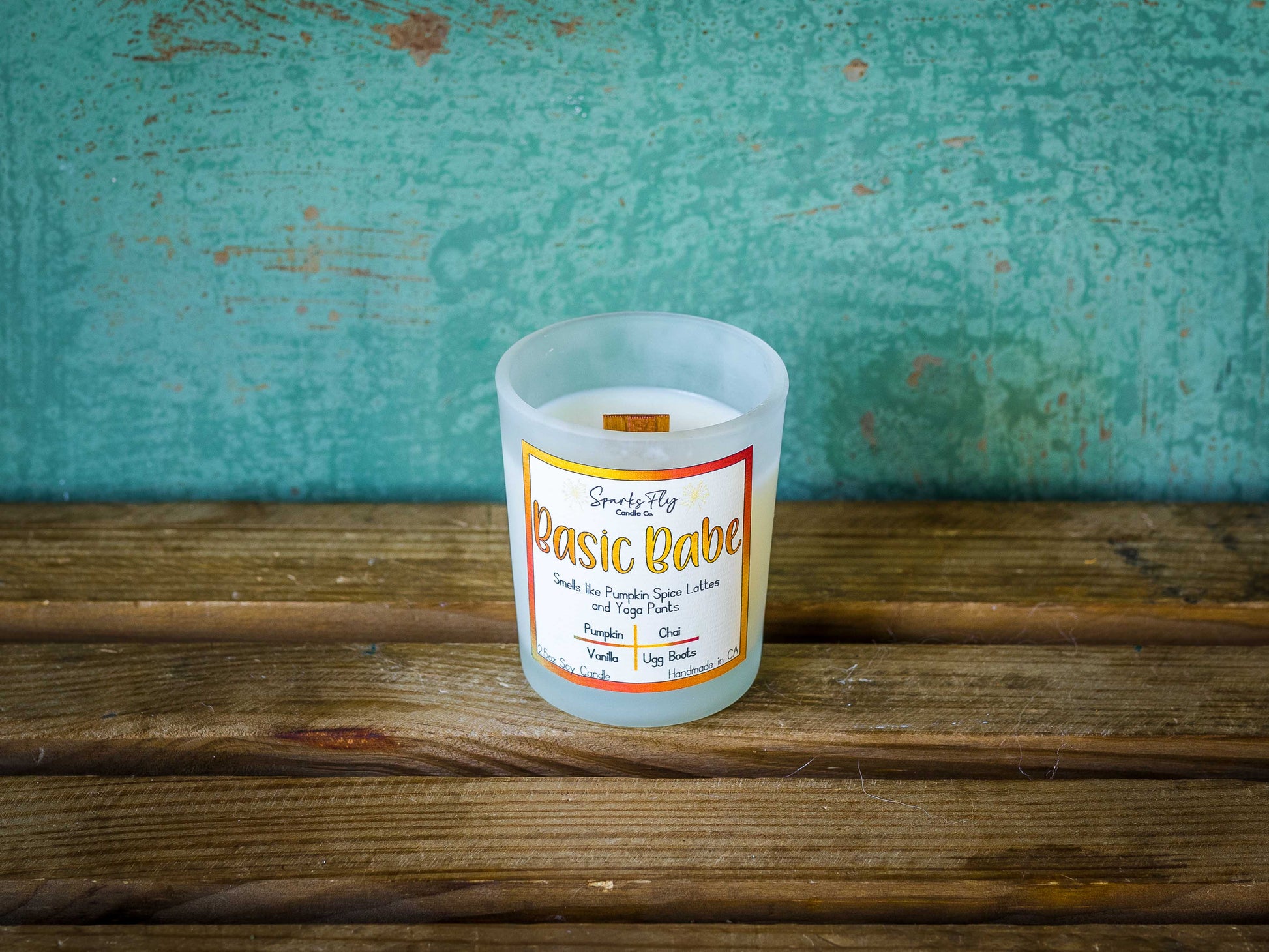 Basic Babe sassy candle; encapsulating the essence of pumpkin spice lattes and the comfort of yoga pants. satire