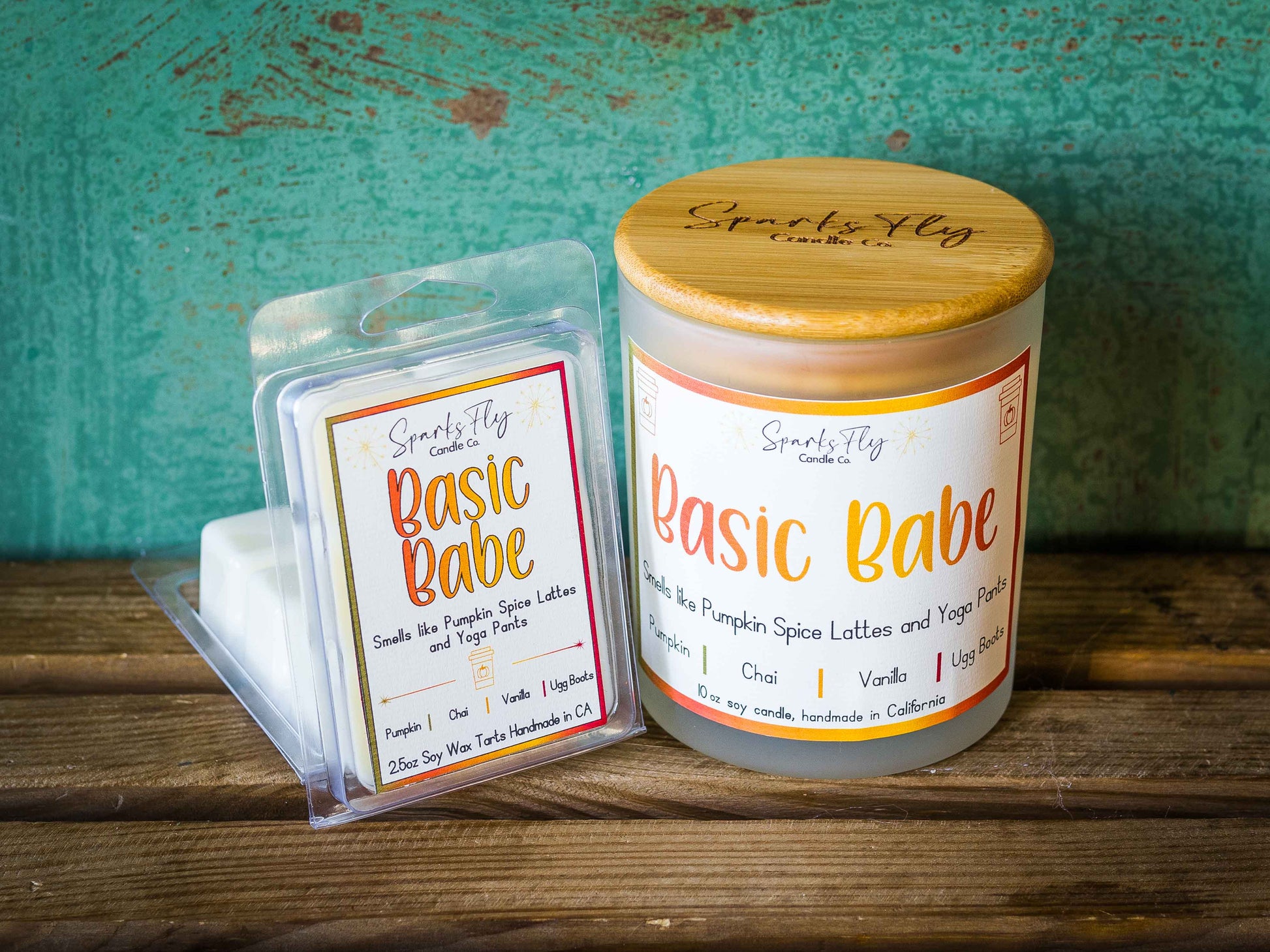 Basic Babe sassy candle; encapsulating the essence of pumpkin spice lattes and the comfort of yoga pants. satire