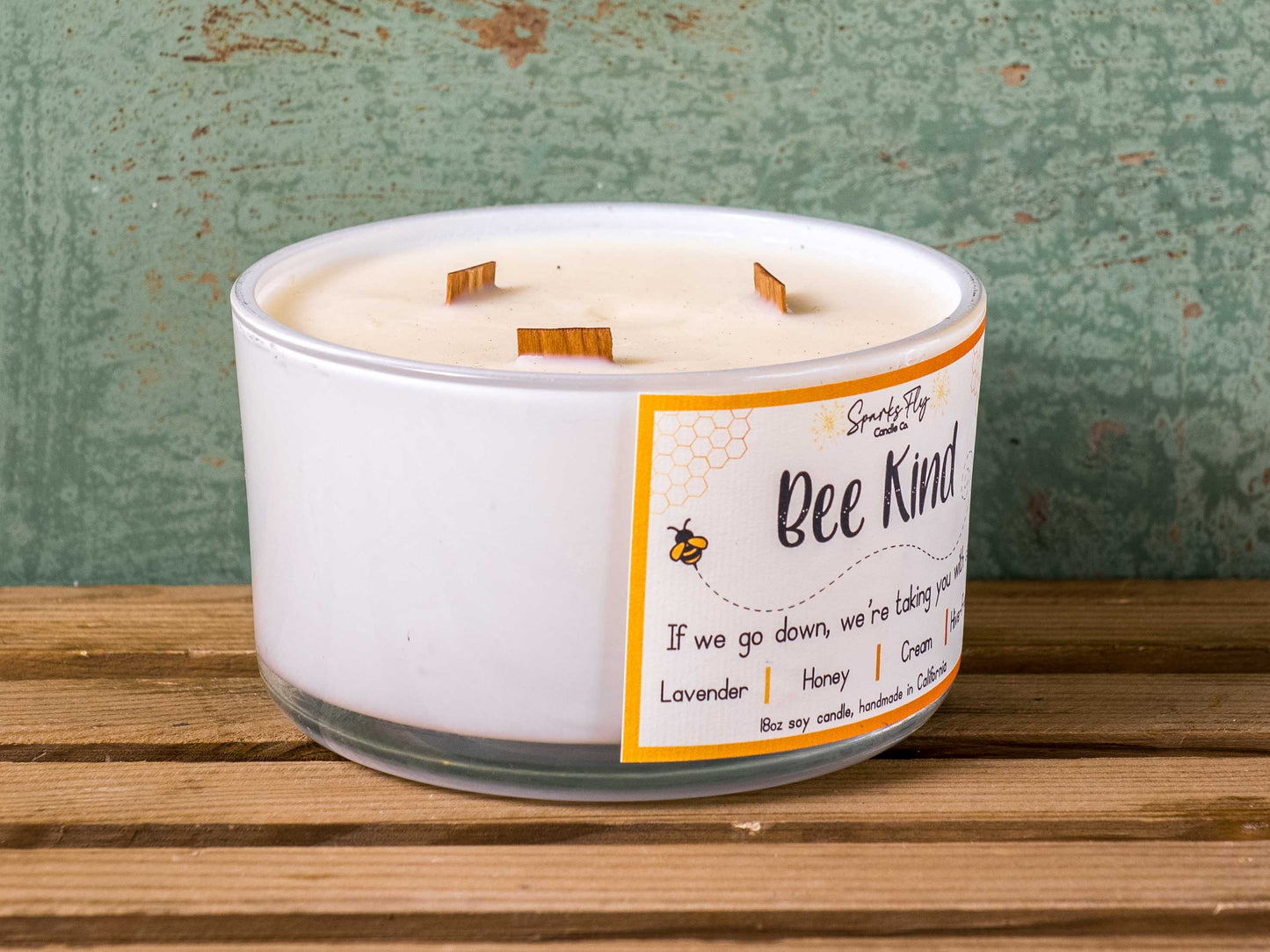 Bee Kind sassy candle; a playful reminder of the bees' importance with a cheeky message. satire