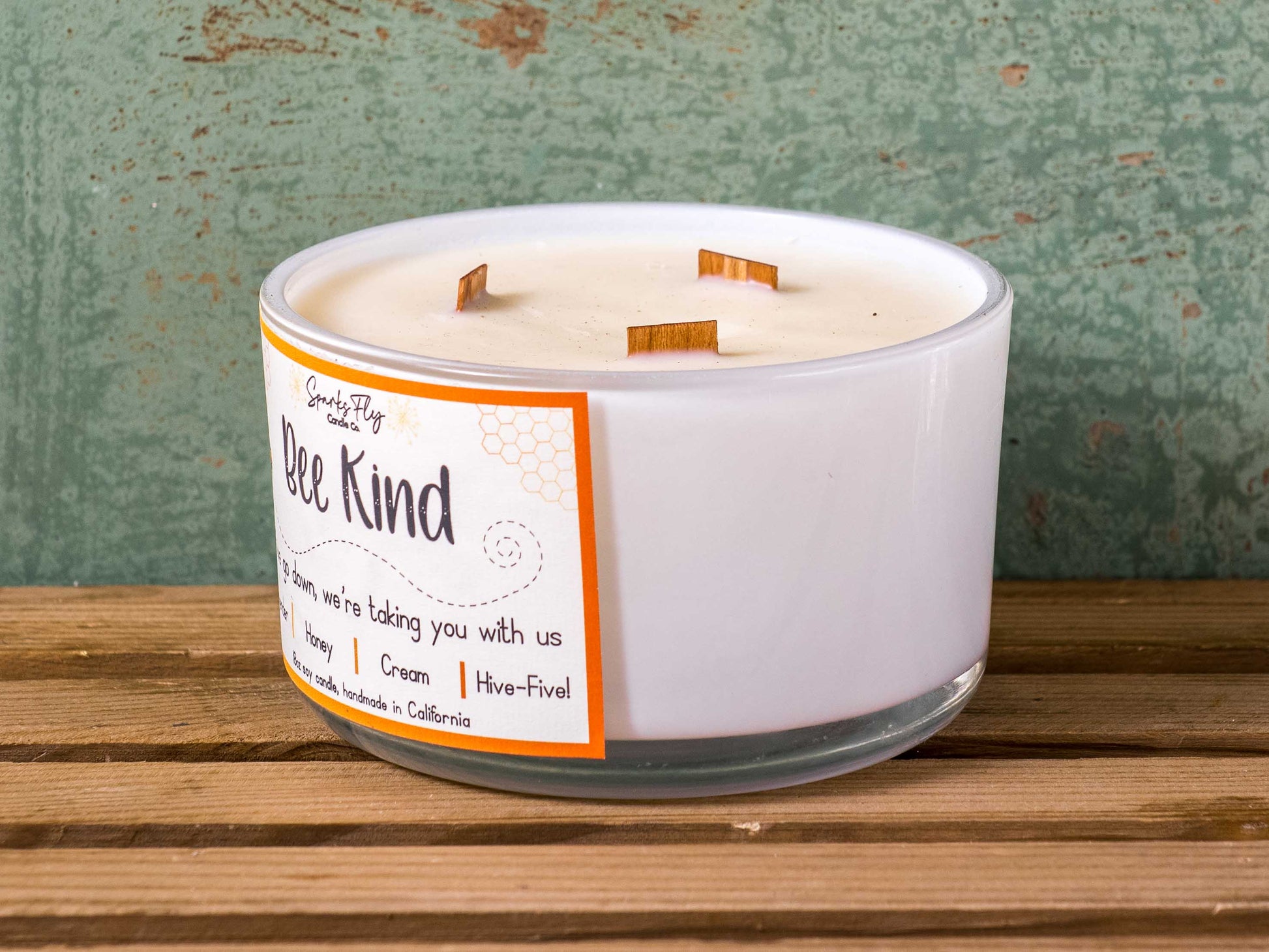Bee Kind sassy candle; a playful reminder of the bees' importance with a cheeky message. satire