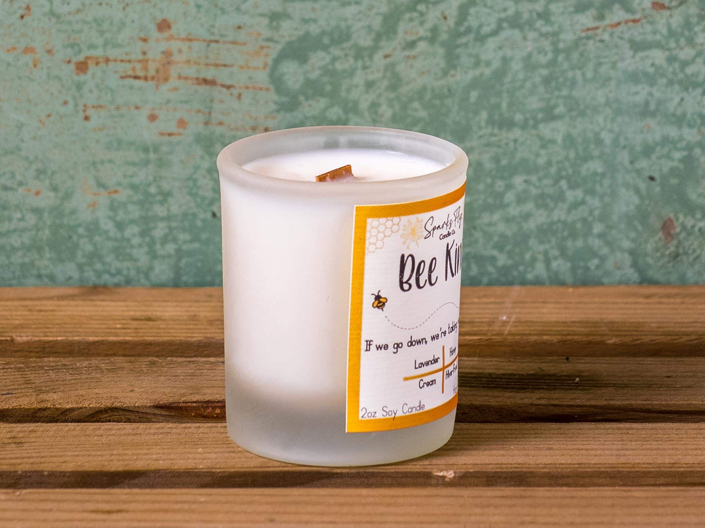 Bee Kind sassy candle; a playful reminder of the bees' importance with a cheeky message. satire