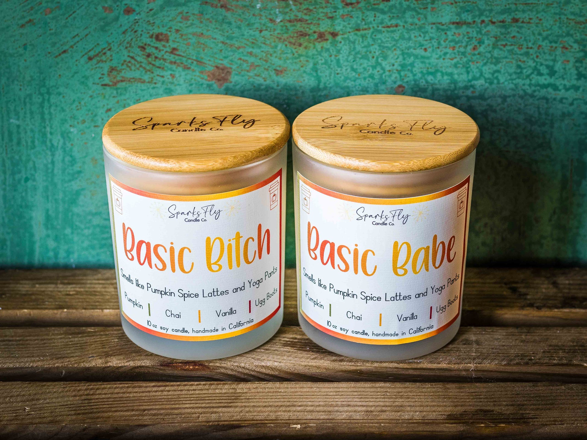 Basic Bitch sassy candle; encapsulating the essence of pumpkin spice lattes and the comfort of yoga pants. satire