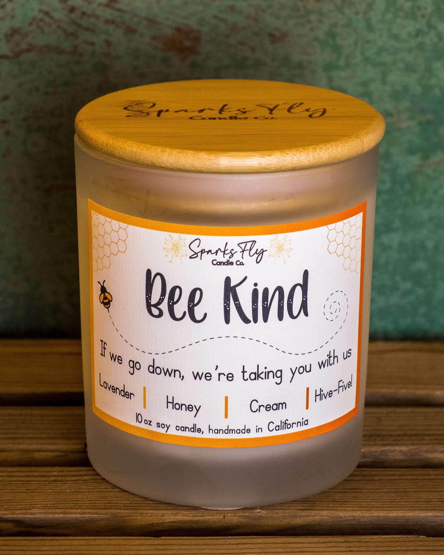 Bee Kind sassy candle; a playful reminder of the bees' importance with a cheeky message. satire