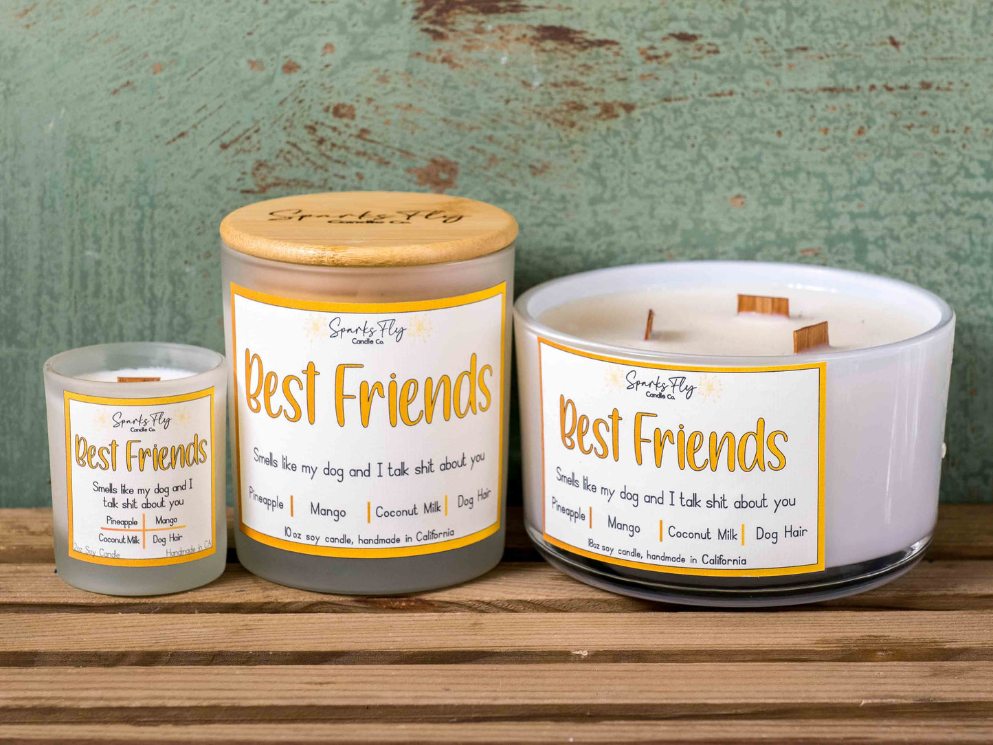 Best Friend sassy candle; playful design hinting at dog-talks with humorous undertone