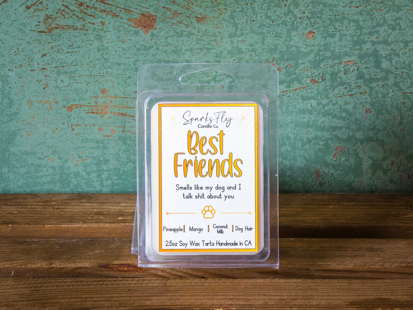 Best Friend sassy candle; playful design hinting at dog-talks with humorous undertone